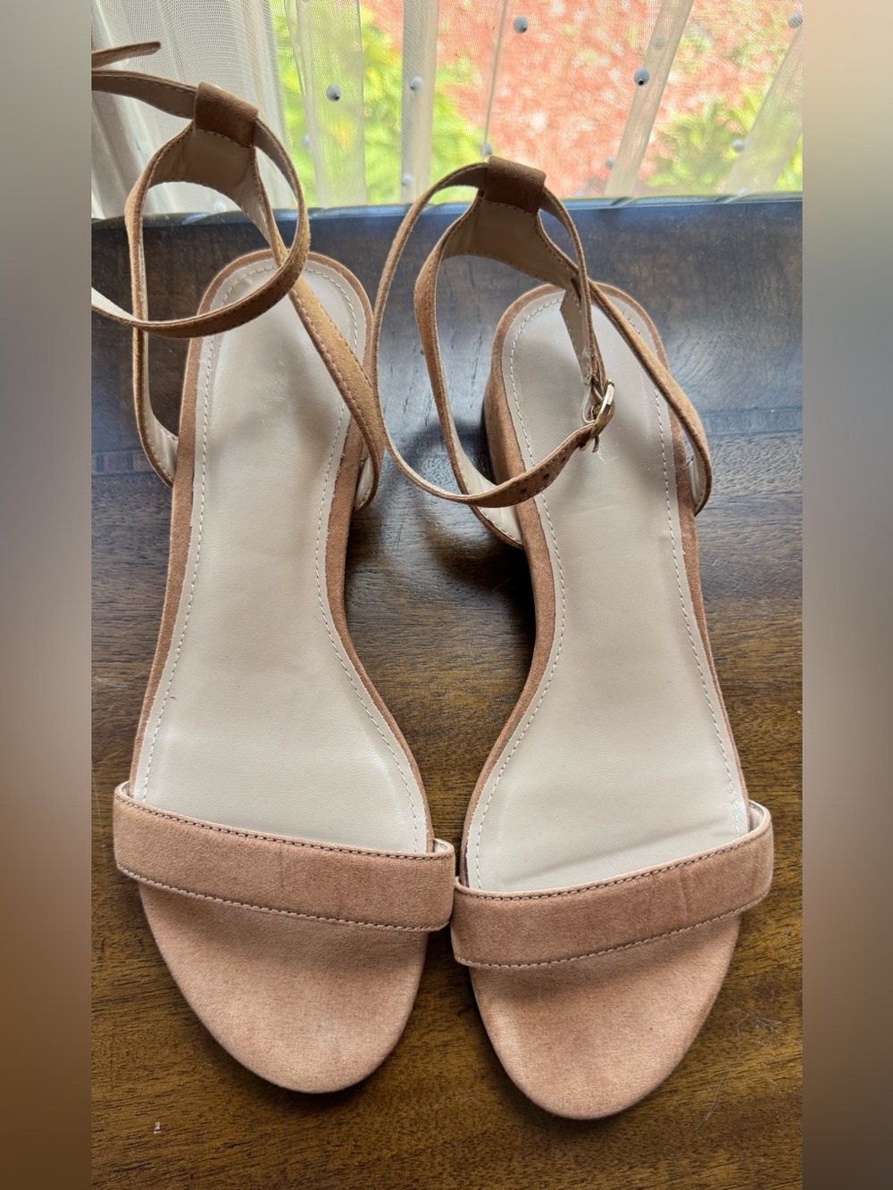 Women's Ankle-Strap Suede Sandals in Tan, Size 8.5